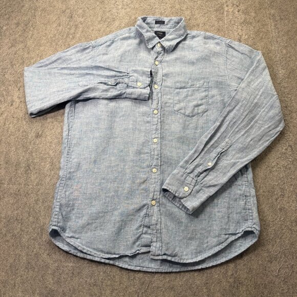 J.Crew Linen Button Up Shirt Men L Blue Solid Long Sleeve Slim Fit 46" - Picture 2 of 13